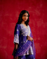 Purple all-over Ambi Embroidered Peplum Sharara with Dupatta