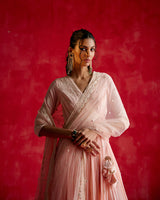 Blush Pink Ambi Angrakha With Embroidered Dupatta