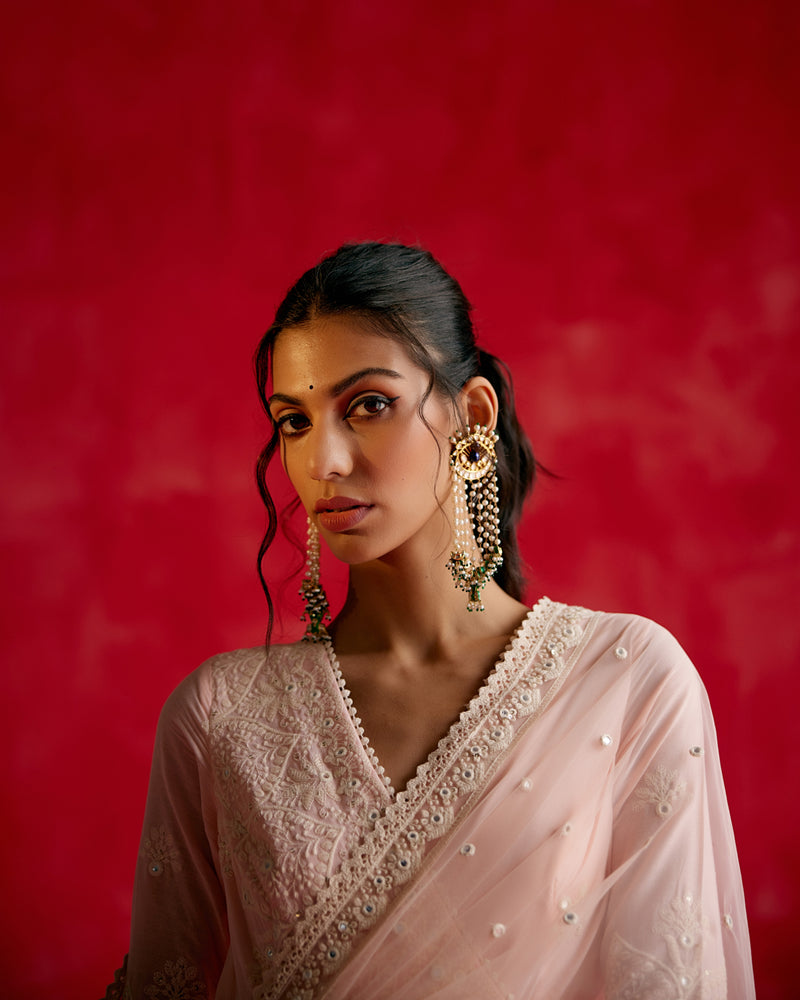Blush Pink Ambi Angrakha With Embroidered Dupatta