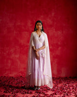 Lavender Ambi Angrakha With Embroidered Dupatta