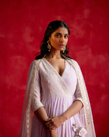 Lavender Ambi Angrakha With Embroidered Dupatta
