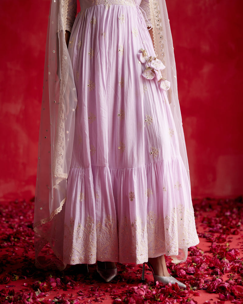 Lavender Ambi Angrakha With Embroidered Dupatta