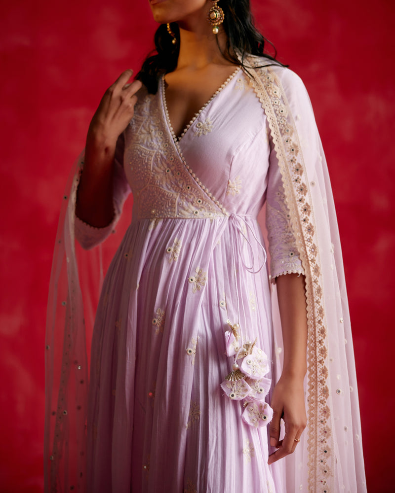 Lavender Ambi Angrakha With Embroidered Dupatta