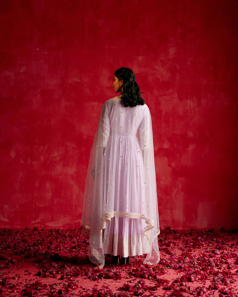 Lavender Ambi Angrakha With Embroidered Dupatta