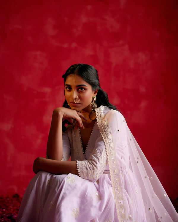 Lavender Ambi Angrakha With Embroidered Dupatta