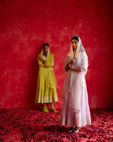 Neon Green Ambi Angrakha With Embroidered Dupatta