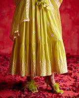 Neon Green Ambi Angrakha With Embroidered Dupatta