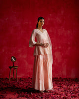 Blush Pink all-over Ambi Embroidered Peplum Sharara with Dupatta