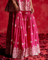 Fuchsia all-over Ambi Embroidered Peplum Sharara with Dupatta