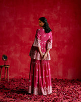 Fuchsia all-over Ambi Embroidered Peplum Sharara with Dupatta