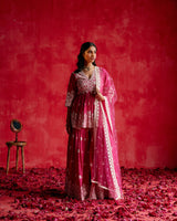 Fuchsia all-over Ambi Embroidered Peplum Sharara with Dupatta