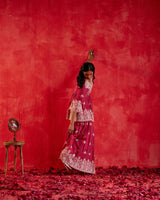 Fuchsia all-over Ambi Embroidered Peplum Sharara with Dupatta