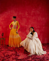 Off White Lotus Lehenga with Embroidered Dupatta