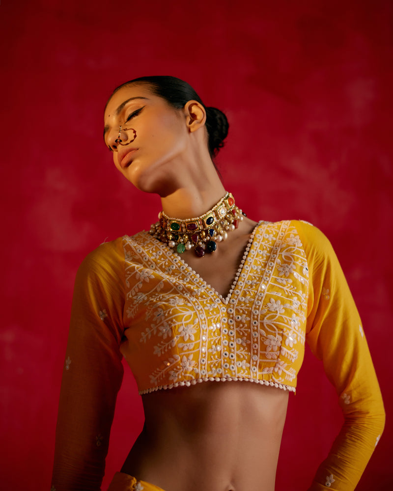 Mango Lotus Lehenga with Embroidered Dupatta