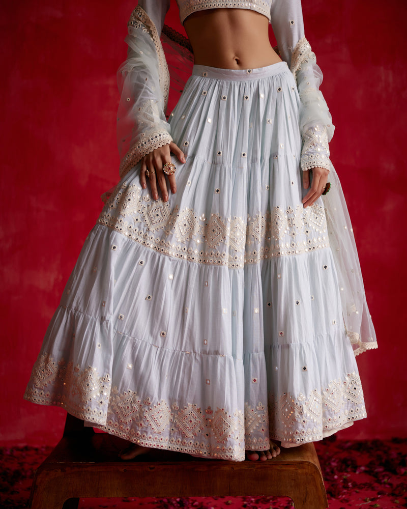 Ice Blue Diamond Lehenga with Embroidered Dupatta