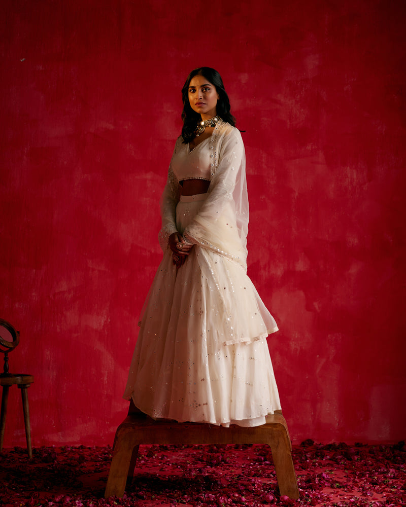 Off White BK Lehenga with Embroidered Dupatta