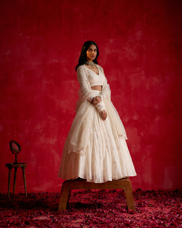 Off White BK Lehenga with Embroidered Dupatta