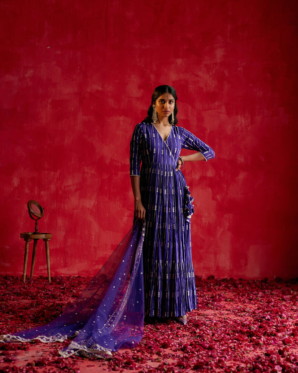 Purple Three Diamond Angrakha with Embroidered Dupatta
