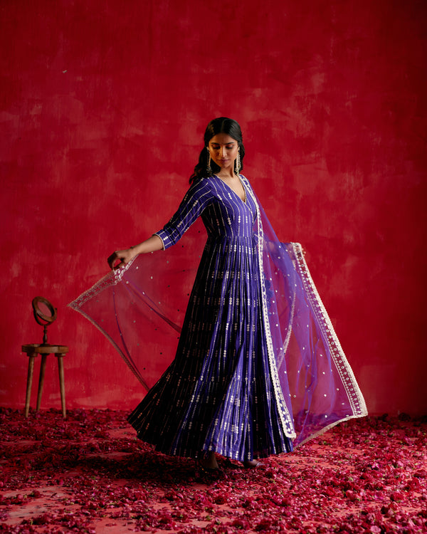Purple Three Diamond Angrakha with Embroidered Dupatta