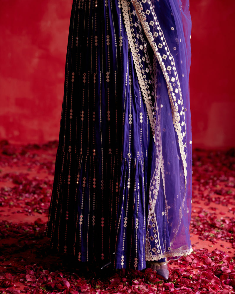 Purple Three Diamond Angrakha with Embroidered Dupatta