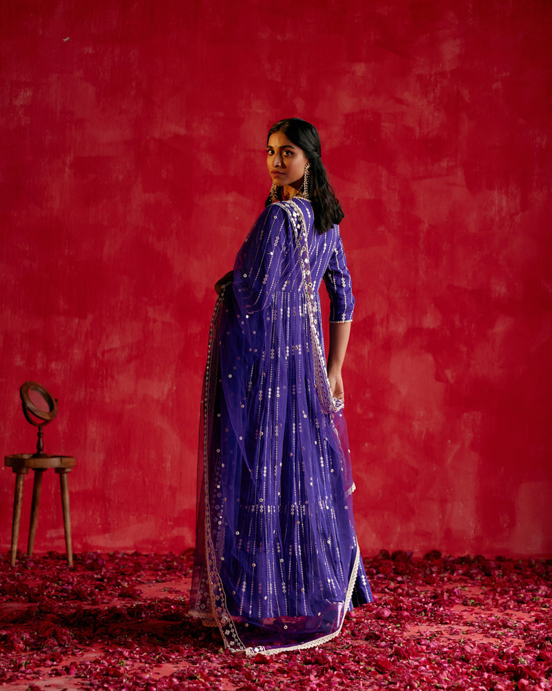 Purple Three Diamond Angrakha with Embroidered Dupatta
