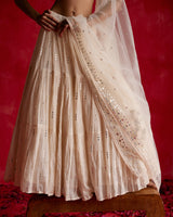 Off White SK-3D Lehenga with Embroidered Dupatta