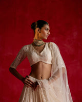 Off White SK-3D Lehenga with Embroidered Dupatta