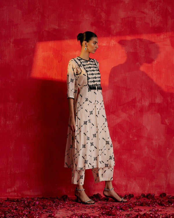 Black & White SK BK Kurta with Tassels