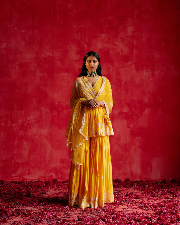 Mango Lotus Peplum Sharara with Dupatta