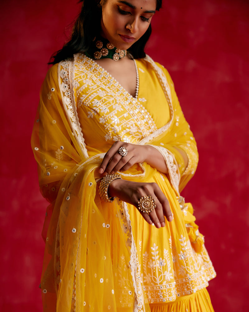 Mango Lotus Peplum Sharara with Dupatta