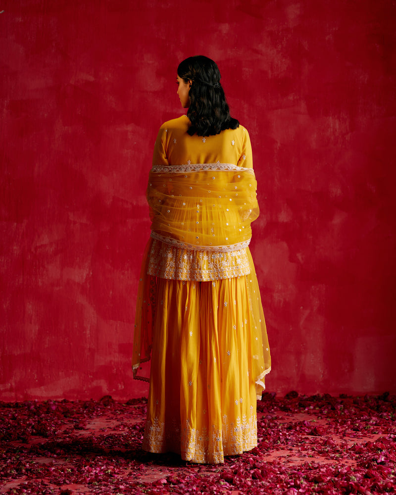 Mango Lotus Peplum Sharara with Dupatta