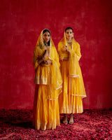 Mango Lotus Angrakha With Embroidered Dupatta