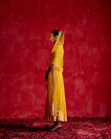 Mango Lotus Angrakha With Embroidered Dupatta