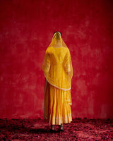 Mango Lotus Angrakha With Embroidered Dupatta