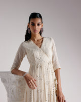 Off White Big Flower Angrakha With Embroidered Dupatta