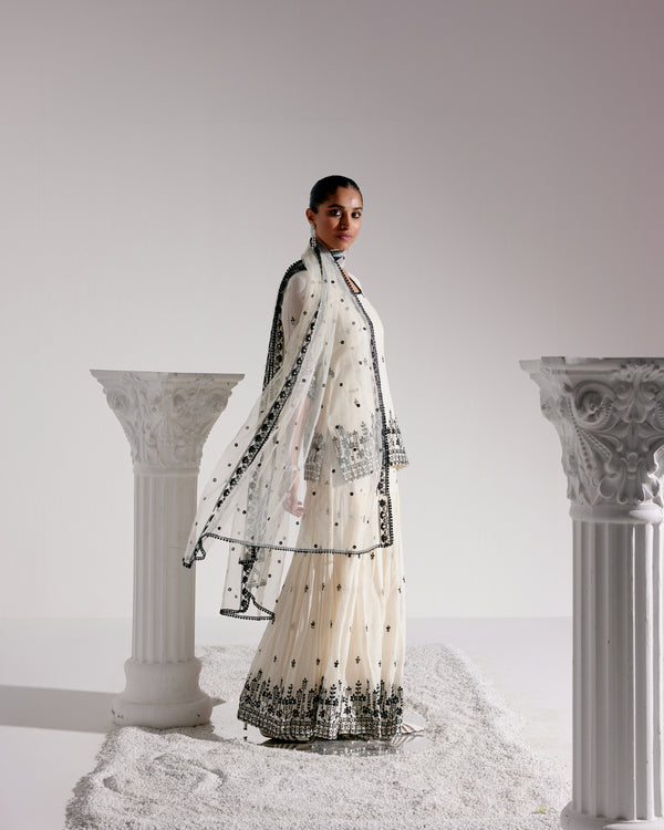 Black & White Lotus Straight Sharara