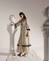 Black & White Criss Cross Bustier with Embroidered Flared Pants and Jacket