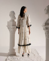 Black & White Criss Cross Bustier with Embroidered Flared Pants and Jacket