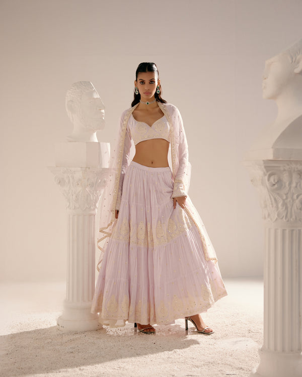 Lavender Tower Lehenga with Embroidered Dupatta