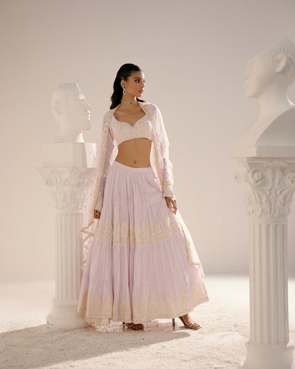 Lavender Tower Lehenga with Embroidered Dupatta
