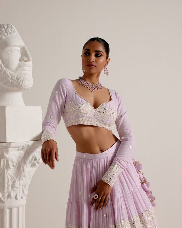 Lavender Diamond Lehenga with Embroidered Dupatta