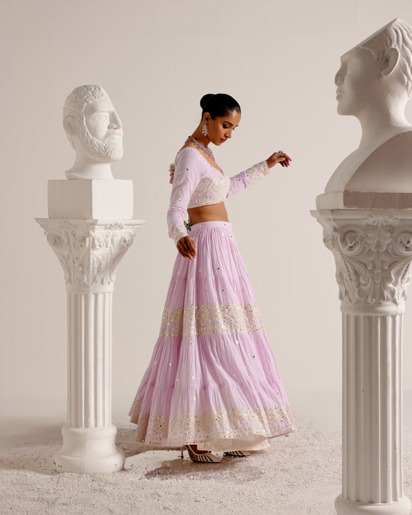 Lavender Diamond Lehenga with Embroidered Dupatta