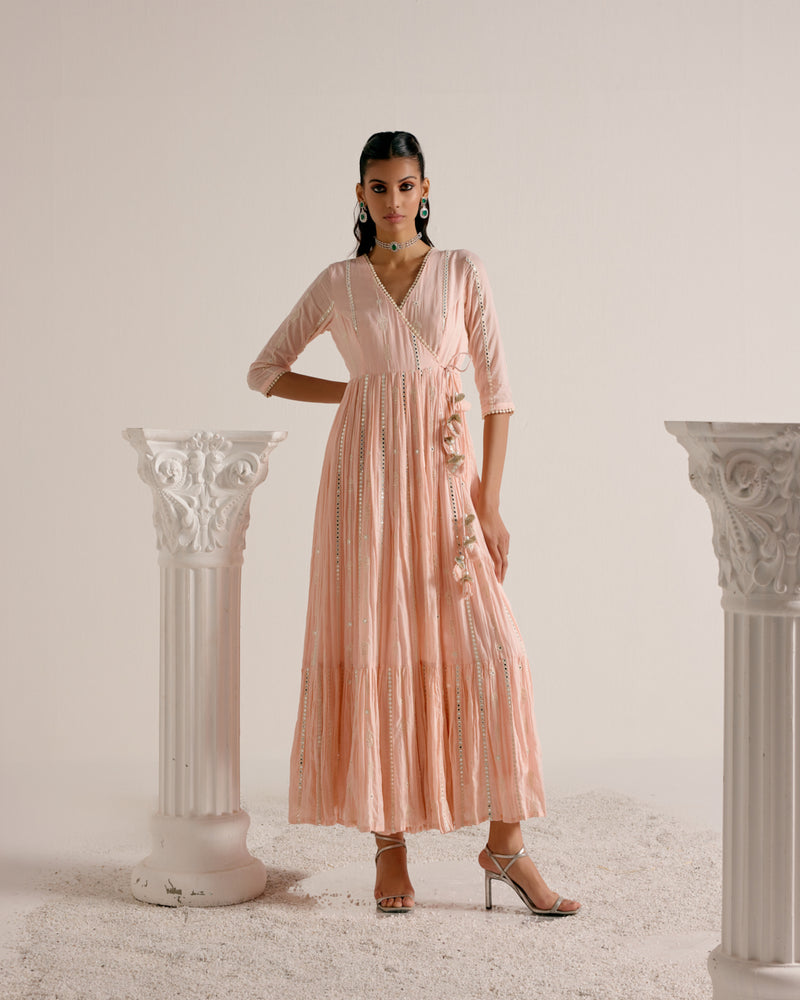 Blush Pink Criss Cross Angrakha with Embroidered Dupatta