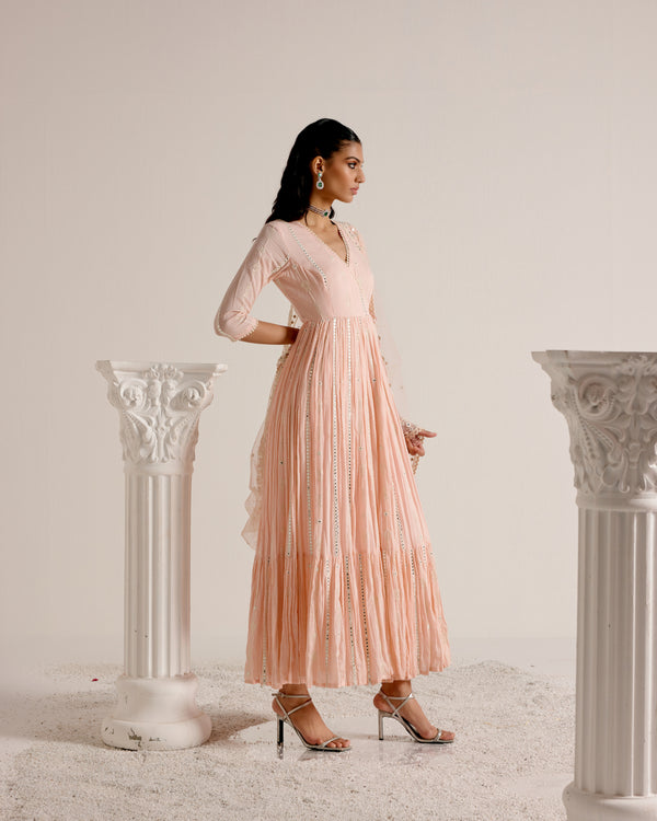 Blush Pink Criss Cross Angrakha with Embroidered Dupatta
