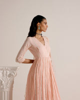 Blush Pink Criss Cross Angrakha with Embroidered Dupatta