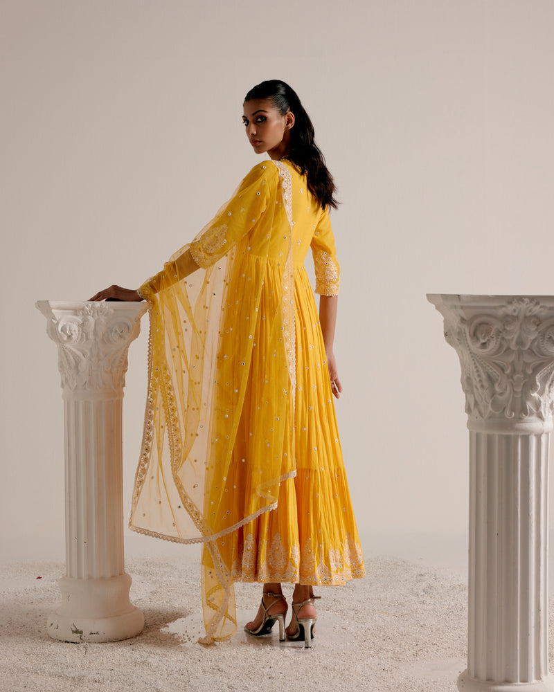 Mango Tower Angrakha With Embroidered Dupatta