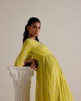 Neon Green Criss Cross Angrakha with Embroidered Dupatta