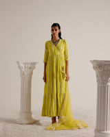Neon Green Criss Cross Angrakha with Embroidered Dupatta
