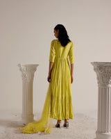 Neon Green Criss Cross Angrakha with Embroidered Dupatta