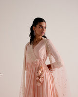 Blush Pink Tower Angrakha With Embroidered Dupatta